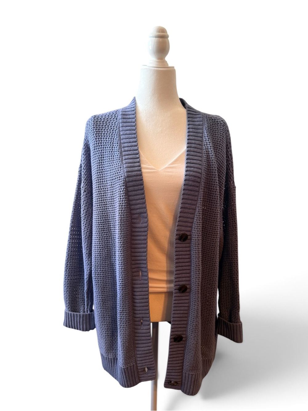Sonoma Open-Front Knit Cardigan - Dusty Blue Gray